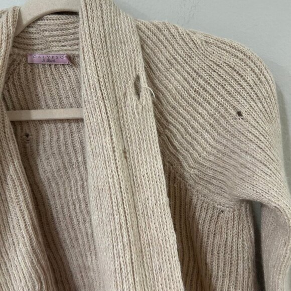 Calypso St Barth 100% Baby Alpaca Heavy Knit Ivory Beige Cream Cardigan Sweater - Picture 3 of 7